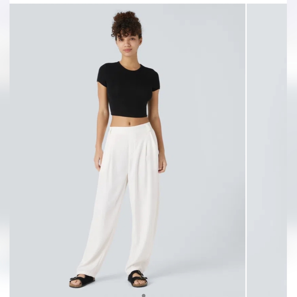 HALARA White Wide-Leg Pants with High-Waist Design - Picture 2 of 3